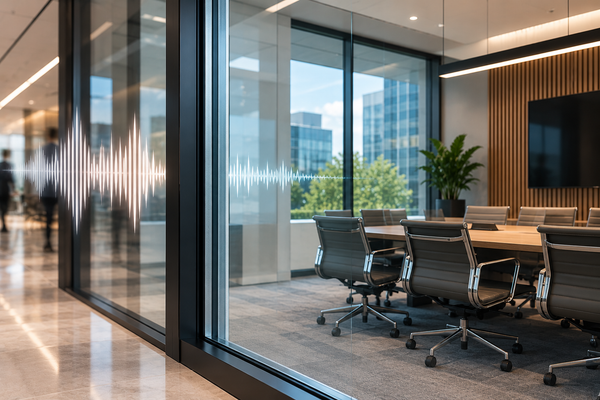 Acoustic laminated glass for commercial sound control