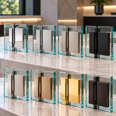 Hardware colour and finish options for shower glass