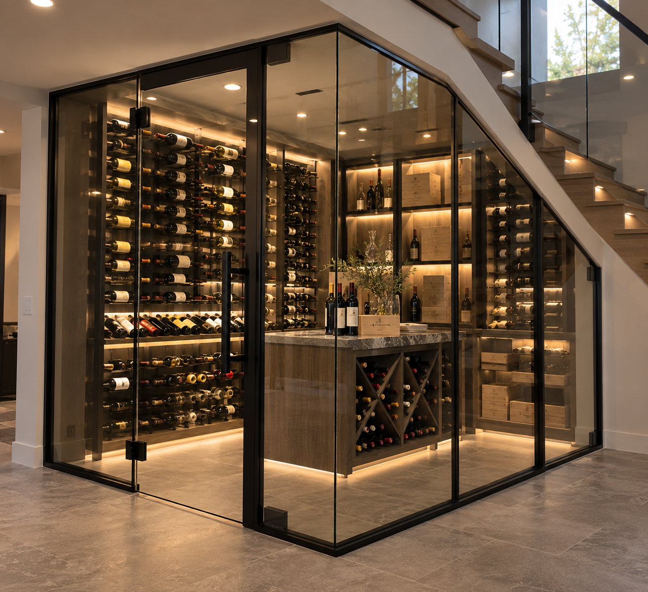 Modern wine cellar glass enclosure luxury home