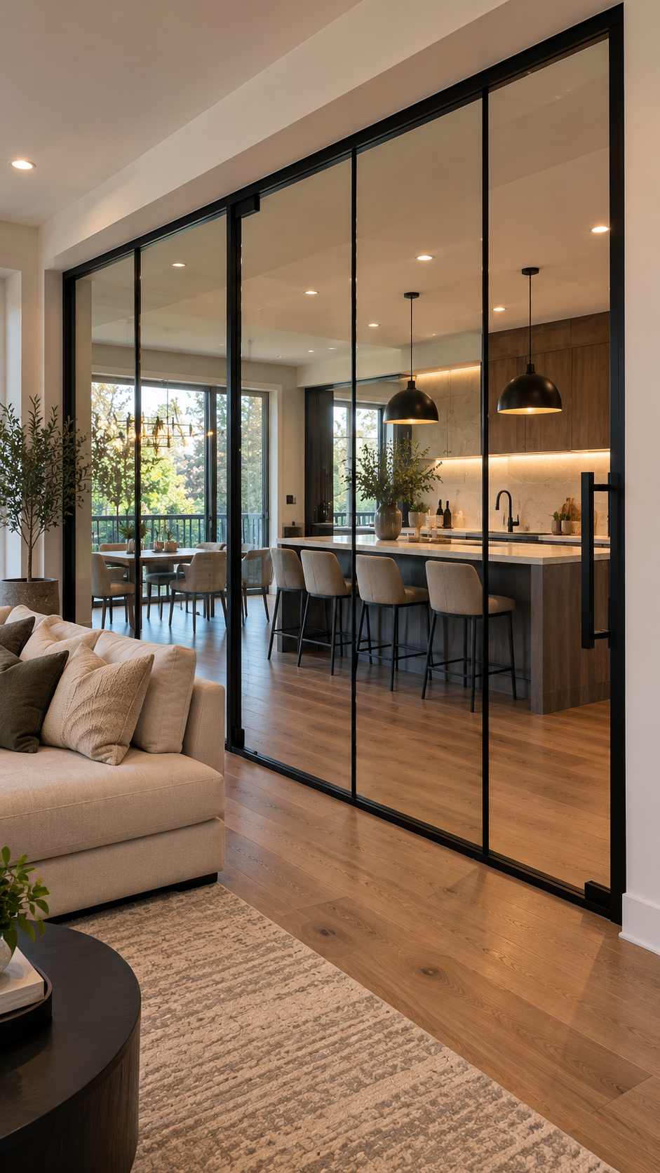 Modern office interior with glass partitions