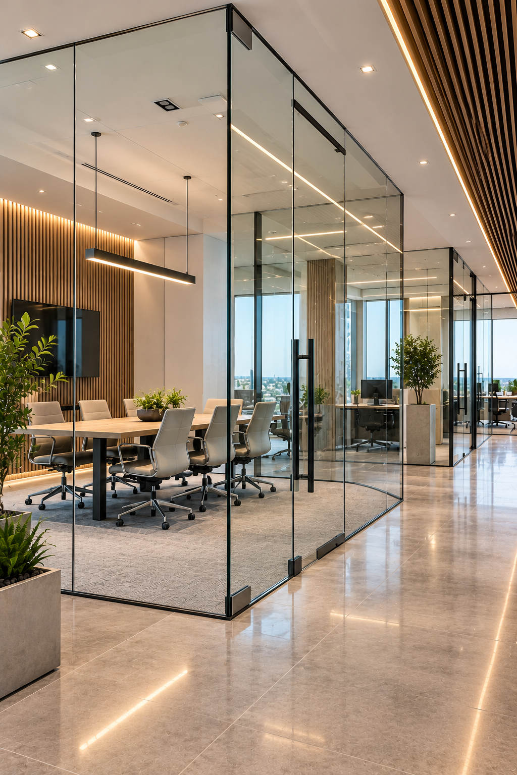 Modern office glass partition wall commercial interior