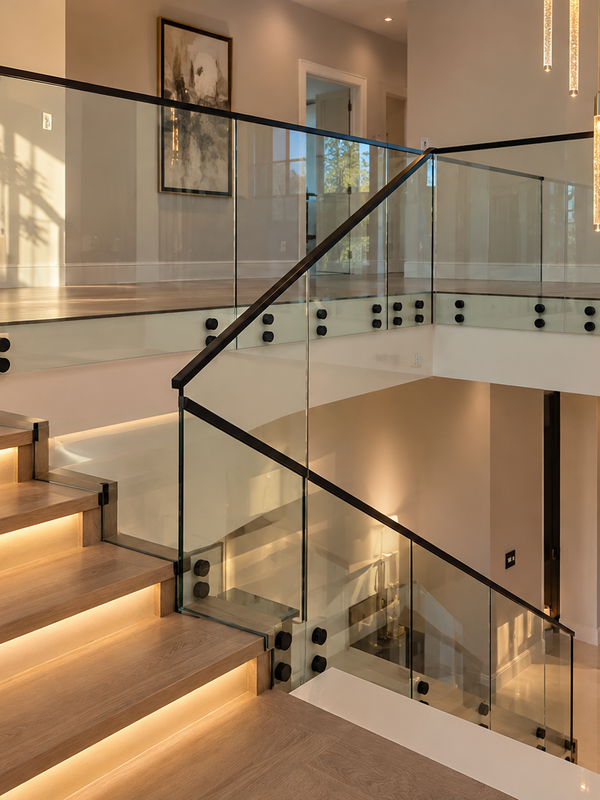 Glass staircase railing