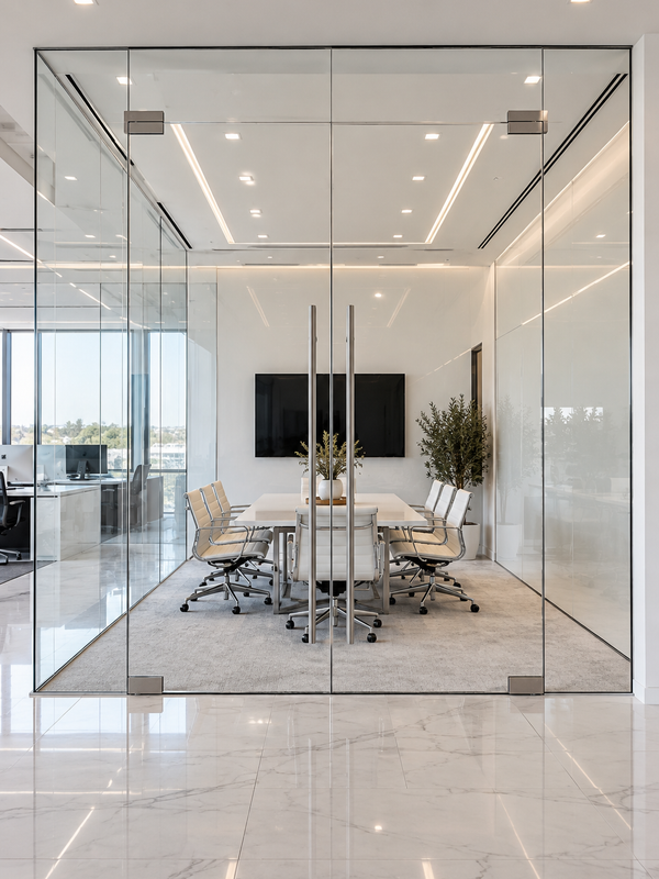 Glass partition walls in modern corporate office