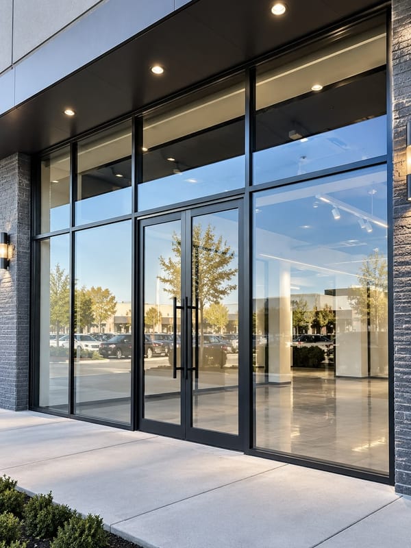 Modern glass storefront entrance for commercial building
